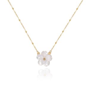 Natural Shell Flower Cherry Blossoms Gold Chain Necklace • Waterproof Non Tarnish Jewelry • 18K Gold Plated 316L Stainless Titanium Steel Necklaces for Women NL236