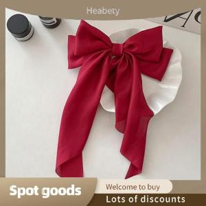 Heabety Fashion Bow Ribbon Hairpin Headwear Simple Elegant Satin Spring Clip Fixed Hair Clip Retro Party Headdress Red Hair Accessories