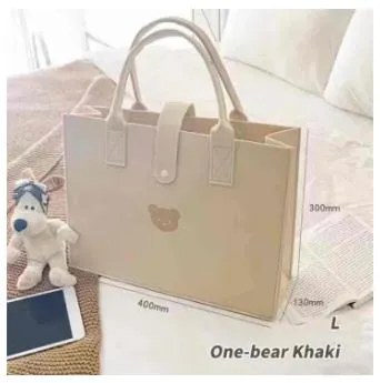 Mother and Baby Bag Large Capacity Handbag Cute Bear Felt Handbag Computer Tablet Book Storage