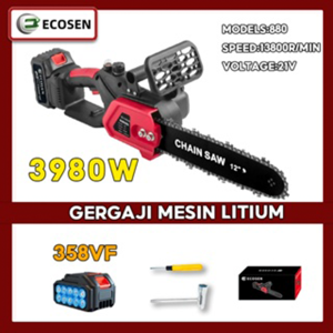 ECOSEN 12 Inch Portable GenggamLithium Chain Saw tanpa kabel dayatinggi gergaji kayu Gergaji