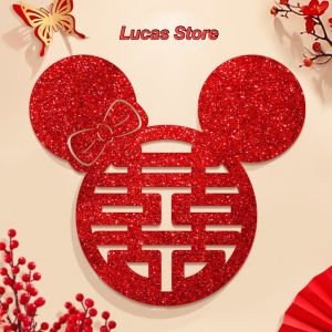 Chữ Hỷ Đỏ Kim Tuyến Trang Trí Tiệc Cưới Phòng Cưới - Chất Liệu Vải Nỉ Đỏ Phủ Kim Tuyến