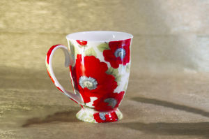 LOW PRICE High Quality Fine Bone China Red Poppy Coffee Cup with Box