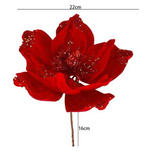 4Pcs 22*/26cm Christmas Artificial Poinsettia Flower Red Glitter Flowers Simulation Magnolia Xmas Tree Wreaths Wedding Party Decoration