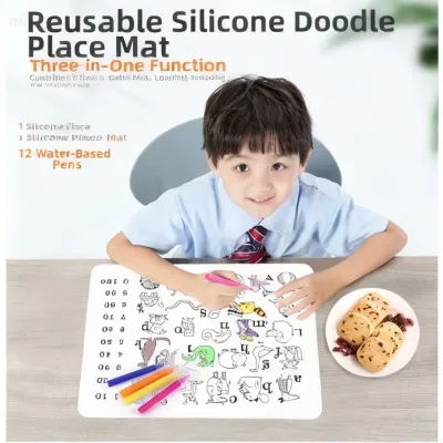 Reusable Silicone Doodle Kids Placemat Coloring Drawing Mat Animal Alphabet Washable Painting Mat