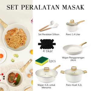 GiPP 14 Pcs Set Peralatan Masak Panci Wajan Cookware Set Granite Anti Lengket Gagang Lepas Pasang Tahan Lama Bebas PFAS & PTFE & PFOA