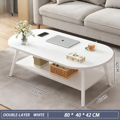 DAILYGO 2-Layer Simple Center Table Living Room Dining Table Oval End Table Solid Wood Table Coffee Table