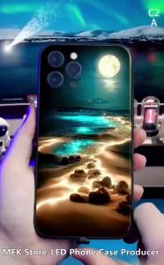 Magic Moon Night Pattern Sound Control LED Flash Cases Luminous Glass Cover For iPhone Air 17 16 15 14 13 12 11 Pro Max Plus