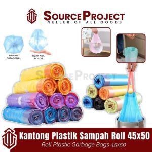 Kantong Plastik Sampah Besar Roll 45x50 Cm Dengan Tali Pengikat Isi 15 Lembar | Source Project
