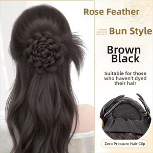 JEWELS1 Synthetic Braided Hair Clips Wig Elegant Hand-Woven Flower-Shaped Hairpieces Heat Resistant Natural Flower Bun Head Wig for Women