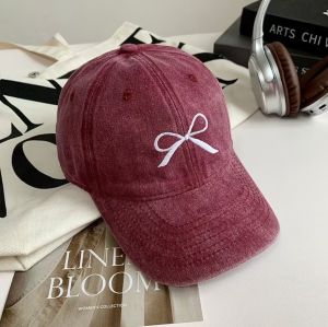 หมวกเเก๊ป กันเเดด ผ้าฟอก ปักรูปโบว์ งานเเฟนชั่น 133