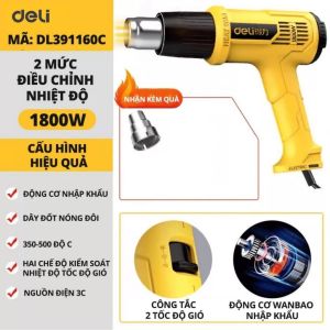 Máy Khò Nhiệt Hơi Nóng Deli Cao Cấp Công Suất Cao 2000W - Co Màng Cơ - Khò Thực phẩm - Hàn Nhựa