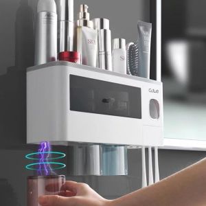Wall Storage For Toothbrush / Rak Dispenser Odol / Tempat Sikat Botol Sabun Dilengkapi 3 Gelas
