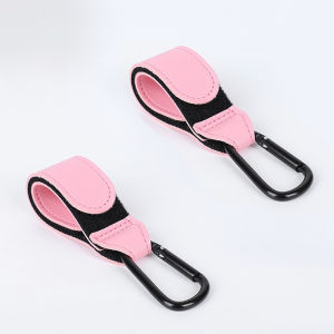 2-PCS Universal Hook with Magic Strap & Aluminum Buckle for Stroller/Bike/E-Scooter Portable PU Leather Cart Hanger