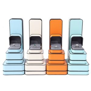 JIJES มุมรอบมุม กล่องเครื่องประดับ PU แฟชั่นสำหรับผู้หญิง ขอบสีดำ กล่องแสดงเครื่องประดับ ทันสมัยและทันสมัย สี่เหลี่ยมมุมฉาก กล่องของขวัญแหวน สำหรับสร้อยคอต่างหู