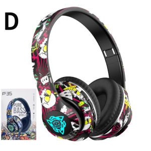 VAORLO กราฟิตี้หูฟังไร้สายหูฟังที่มีเสียงประสิทธิภาพสูงกราฟฟิตีคุณภาพเสียงไฟ LED เย็นรองรับ3.5มม. AUX/การ์ด TF เล่นหูฟังบลูทูธสำหรับเด็กเป็นของขวัญโทรศัพท์พีซีชุดหูฟังสำหรับเล่นเกมแนวสปอร์ตปรับได้พับได้