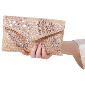 กระเป๋าสะพายไหล่เลื่อมปักลูกปัดสำหรับผู้หญิงสายคล้องโซ่กระเป๋าสตางค์สะพายข้างกระเป๋างานเลี้ยงกระเป๋าสตางค์คลัชอินเทรนด์