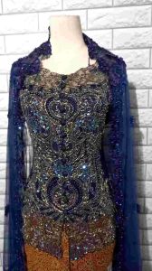 set kebaya akad nikah navy kebaya wisuda + longtotso mutiara