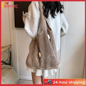 【HOSPORT】Women Knitted Tote Bag Crochet Shoulder Bag Large Capacity Fashion Tote Handbags Casual Beach Bag Simple Summer Bag
