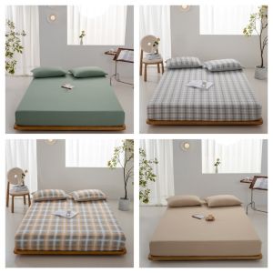 Hot！ Cadar Hotel Quality Stripe Fitted Bedsheet Kain Sejuk Cotton Getah Keliling Cadar Single Queen King Plain Pillow Case