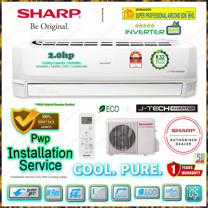 Sharp 2.0hp Inverter Air Conditioner AHX18BED & AUX18BED J-Tech ...