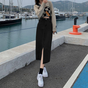 rok putih jumbo rok jeans panjang korean style rok a line rok split rok pinggang tinggi wanita dewasa
