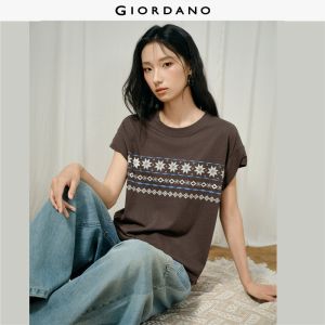 Giordano Women Ethnic print short dolman sleeve tee Free Shipping 18326825