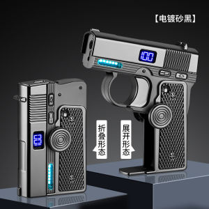 Multi Functional Folding Dual Form Decompression Gyro Gun Shaped Lighter with Creative Deformation and Windproof Red Flame
