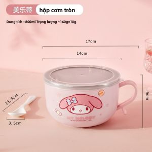 Sanrio Hello Kitty Tô inox 304 cách nhiệt chống bỏng cao cấp tô đựng mì có nắp đậy và tay cầm tiện lợi cho bé 800ml LFB424