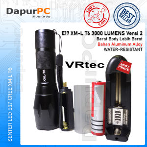 PAKET Senter VRtec LED Cree XM-L T6 E17 3000 Lumens + Battery + Charger