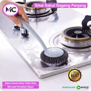 Sikat Sabut Kawat Gagang Panjang Gosok Noda Kerak Wajan Panci Gosong Sikat Spons Cuci Piring Pembersih Serbaguna