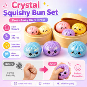 JMY Crystal Big Bun Squishy Toy Stress Relief Slow Rising Decompression Soft Squeeze Toy Cute Kawaii Jumbo Squishy