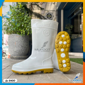 🔺️🥾รองเท้าบูทสีขาวเกรดเอ ผลิตในไทย บูทยาว บูทพื้นยางดิบ สูง 13-14นิ้ว🥾🔺️รองเท้าบูทกันน้ำ BL รุ่น 8400 บูทสีขาวพื้นยางดิบ รองเท้าบูทยาง ความสูง 13-14 นิ้ว - MFS
