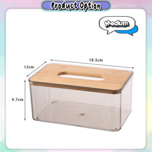[iRojak] Transparent Tissue Box With Bamboo Lid Tissue Storage Box 纸巾盒 Kotak Tisu - SO76