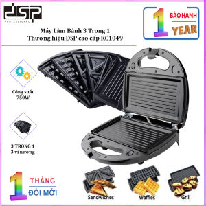 Máy Làm Bánh 3 Trong 1 nhãn hiệu DSP KC1049 bề mặt nướng chống dính chất liệu hợp kim inox công suất 750W (Bảo hành điện tử 12 tháng)