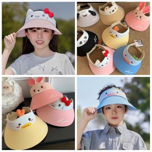 PRAYERF หมวกปีกกว้าง เสื้อเปล่าสำหรับเด็ก น่ารักน่ารักๆ การ์ตูนลายการ์ตูน หมวกกันแดดเด็ก ระบายอากาศได้ระบายอากาศ การป้องกันแสงแดด หมวกสำหรับฤดูร้อน ทารกทารกแรกเกิด