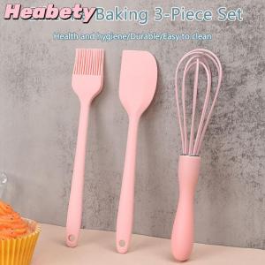 Heabety 3PCS SET Silicone Baking Set Cake Cream Spatula Scraper Kitchen Household Egg Whisk Barbecue Oil Brush Gadget Kitchen Supplies