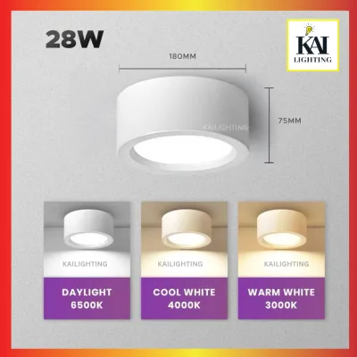 LED Surface Mounted Downlight 12W 20W 28W LED Panel Downlight Small Milo Tin Ceiling Light Black / White Lampu Siling