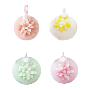 Sunflower Bath Ball Gentle Exfoliating Shower Scrubber Two Function With Suction Base And Grip Holders Soft Bathing Ball