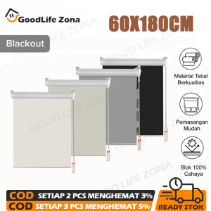 Roller Blind 60 x 180 cm Tirai Jendela Gulung Black Out