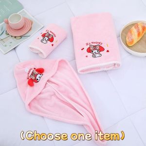 SANRIO ซานริโอ คุโรมิ ซินนามอนโรล ชุดผ้าขนหนูอาบน้ําการ์ตูนน่ารักที่เรียบง่ายในครัวเรือนผ้าขนหนูผ้าขนหนูอาบน้ําผมแห้งหมวกดูดซับน้ําแห้งเร็ว