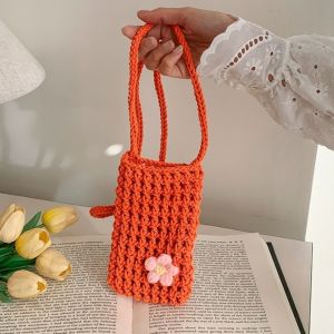 IUYJN Flower Weaving Crossbody Bag Mini Hollow Knitted Messenger Bag Cute Square Crochet Phone Bag Ladies/Girls