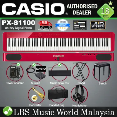 Casio PX-S1100 88 Key Digital Piano Keyboard Portable Package With Bluetooth - Red (PX S1100 PXS1100)