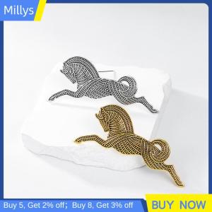 Millys เข็มกลัดแฟชั่นรูปม้าสีทองวินเทจสำหรับผู้ชายผู้หญิงเข็มกลัดม้าวิ่งทำจากโลหะผสมของสัตว์