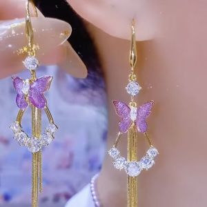 Fashionable Ring Gift 猫眼石花朵流苏耳环气质长款高级感轻奢耳坠韩国网红爆款耳饰耳钩