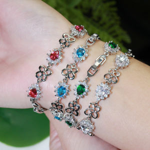 SEQUITO Charming Flower Bracelet for Women Girl Delicate Water Drop Cubic Zirconia Stone Bangle Jewelry Birthday Gifts B097