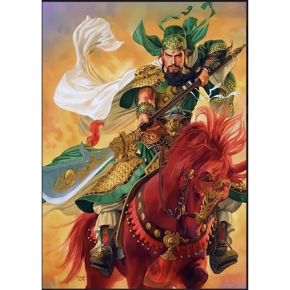 tranh quan công ngựa xích thố dán tường 3d. tranh in vải lụa kèm keo ...