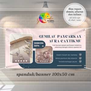 Cetak Spanduk Banner Perhiasan Minimalis Berwarna Merah Muda dan Biru
