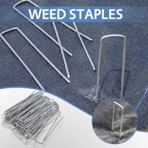 NEXTGENYUN 100Pcs เหล็ก ไม้เสียบดินรูปตัวยู ป้องกันสนิม ไม่โค้งงอ หมุดยึดหญ้าสวนแบบ U ปักหมุดสวนสำหรับตกแต่งภูมิทัศน์ ต้านทานสภาพอากาศ ตะปูพื้น หญ้าเทียม