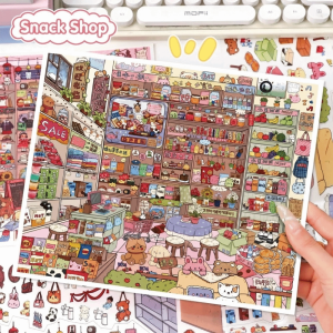LUMINOU 3D Grocery Store Sticker PET 2 Themes Miniature Landscapes Stickers Collection Cute DIY Crafts Miniature Scene Collage Decompress