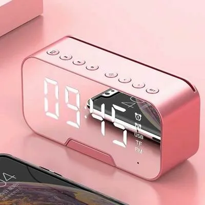 Rechargeable Mirror LED Digital Display Alarm Clock with Bluetooth 5.0 Wireless Speaker FM Radio Dual Alarm Clock Support TF Memory Card Subwoofer Music Speaker Call Temperature Display Mobile Phone Support Holder Aux Audio 3 Mode Adjustment
